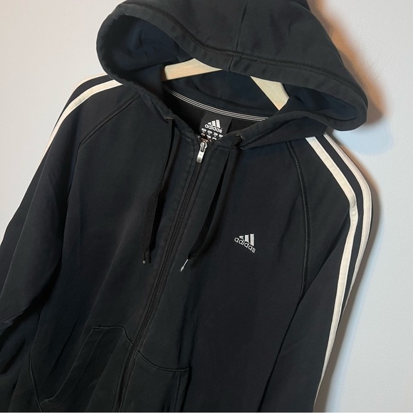 Men's Adidas Clima365 3-Stripes Fleece Zip Front Black Hoodie size XL Climalite - Picture 3 of 8